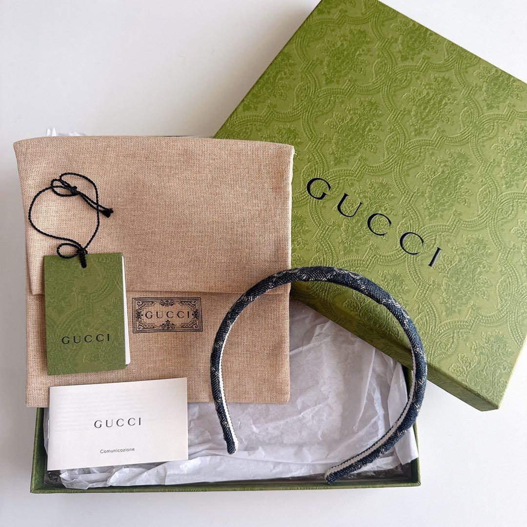 【美品】GUCCI インディゴブルー デニム ヘアカチューシャ箱付き