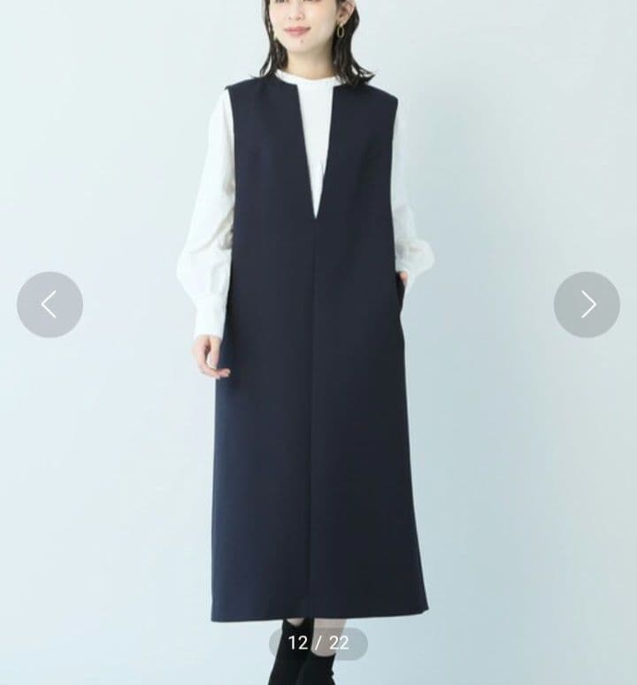 美品 アンタイトル 上質 スラッシュネック ジャンパースカート S ネイビー