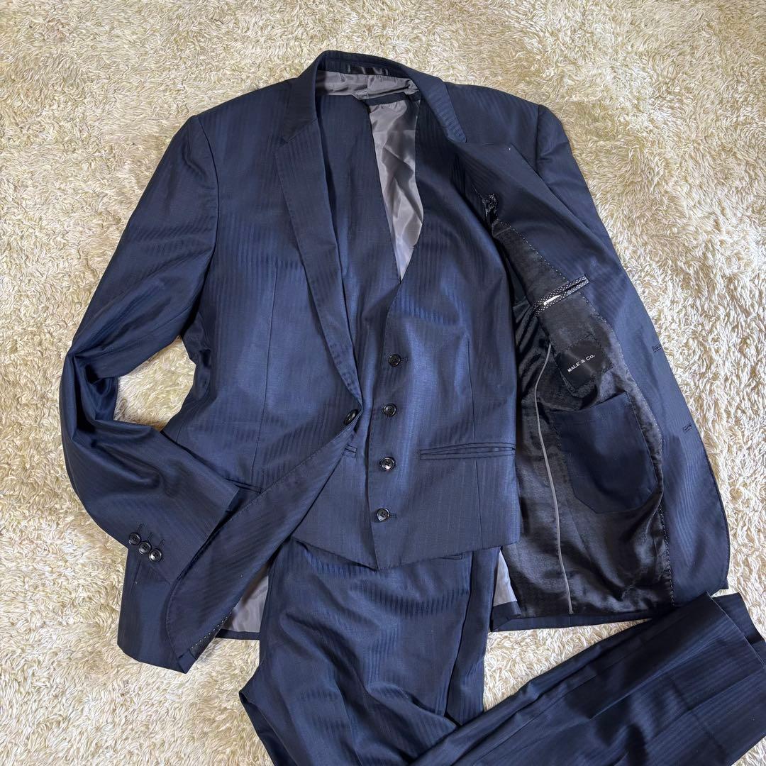 美品　タカキュー　メイルアンドコー　スリーピース　スーツ　セットアップネイビー