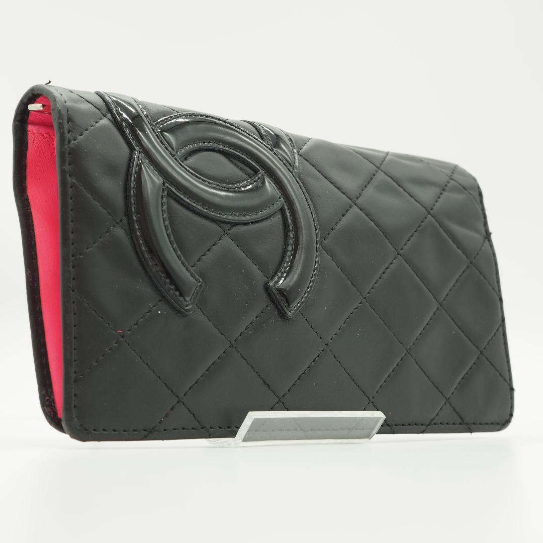 【かつ】CHANEL シャネル カンボンライン 長財布 黒×ピンク