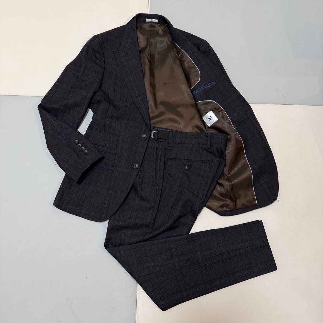 【極美品】スーツセレクト　本切羽 ブラウン ウィンドウペーン セットアップスーツ
