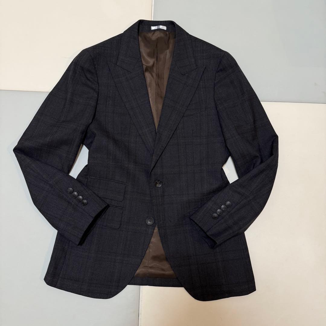 【極美品】スーツセレクト　本切羽 ブラウン ウィンドウペーン セットアップスーツ