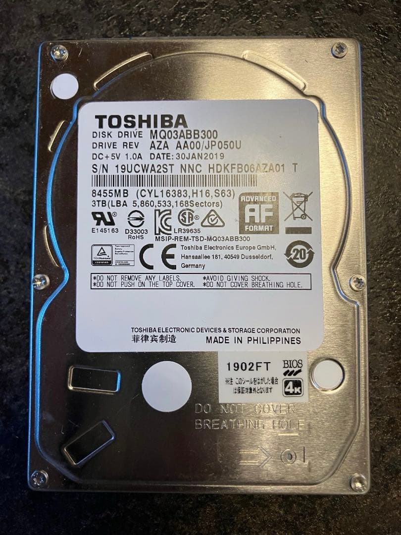 東芝製 3TB 2.5インチ HDD ４本SET
