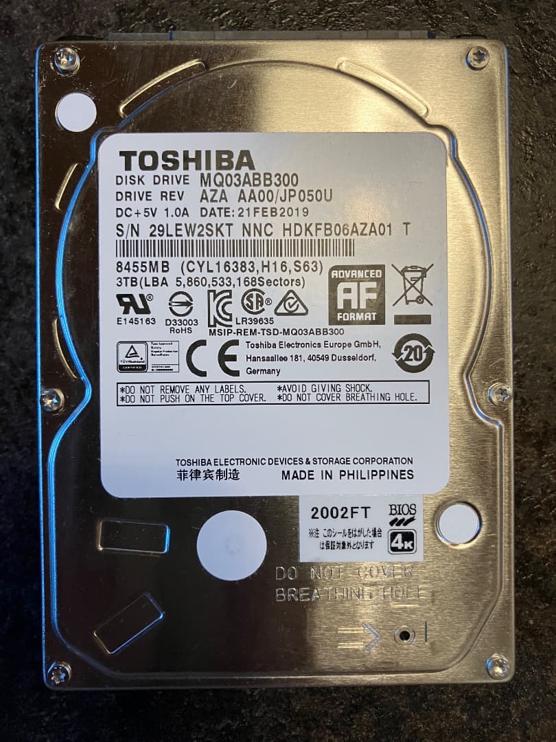 東芝製 3TB 2.5インチ HDD ４本SET