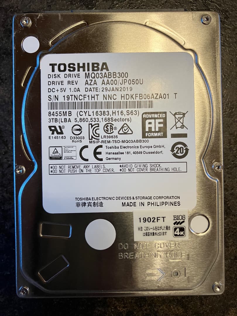 東芝製 3TB 2.5インチ HDD ４本SET