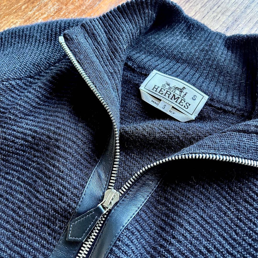 【極美品】 HERMES エルメス ニット セーター レザー アルパカ ジップ