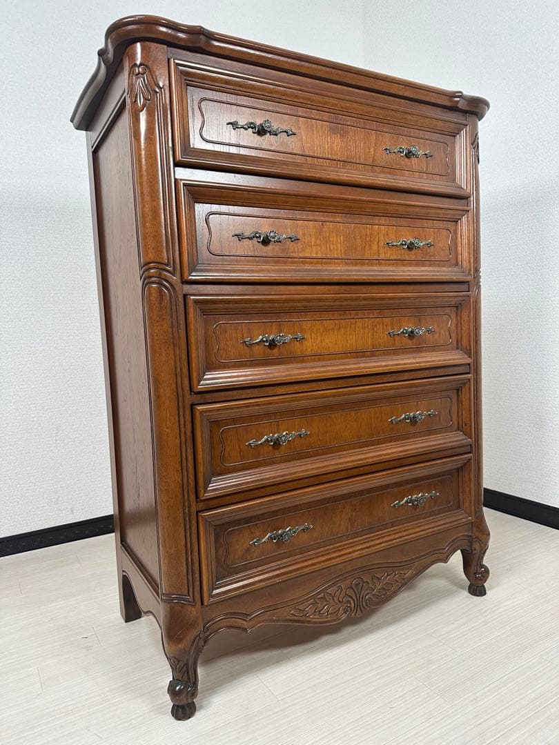 【展示品】英国 アンティーク調 チェスト 5段レリーフ ヨーロッパ ※i4※