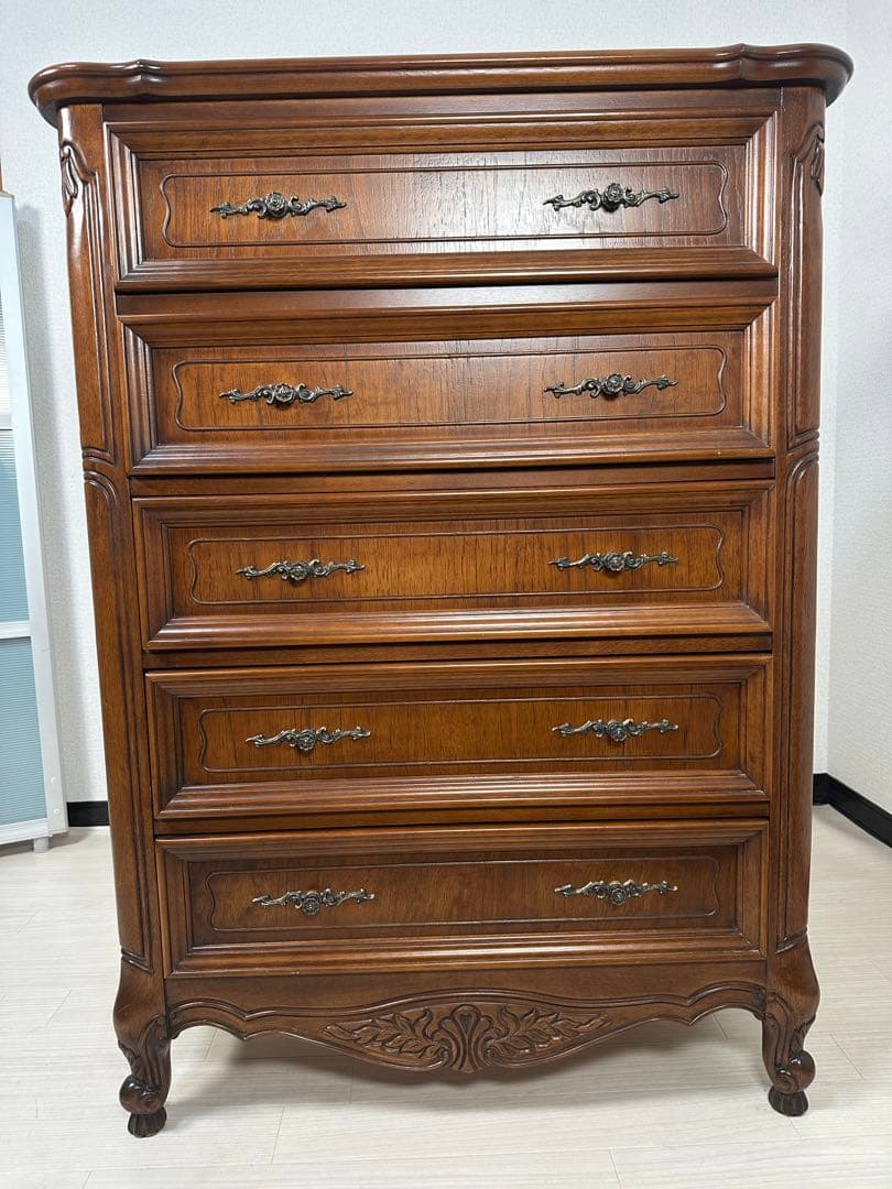 【展示品】英国 アンティーク調 チェスト 5段レリーフ ヨーロッパ ※i4※