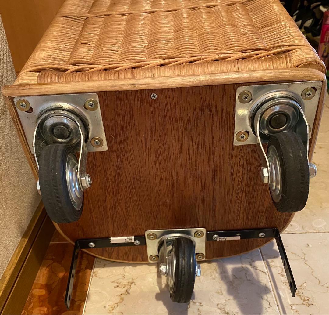 ラタン アンティーク風カート　かごキャリー(インドネシア産)