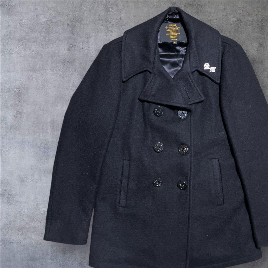 【美品】フィデリティ　Fidelity ウール　Pコート　ミリタリー　XL 黒