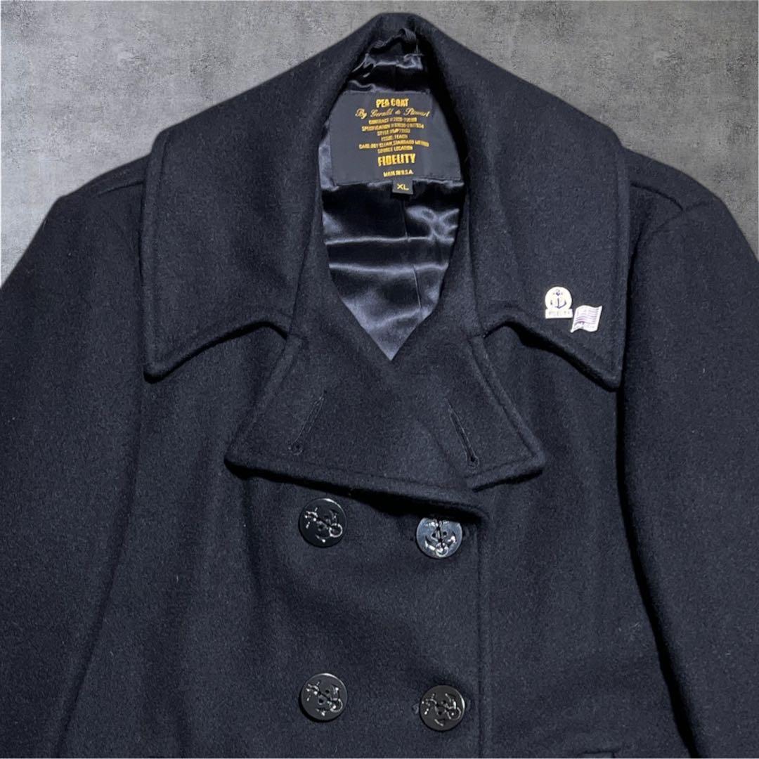 【美品】フィデリティ　Fidelity ウール　Pコート　ミリタリー　XL 黒