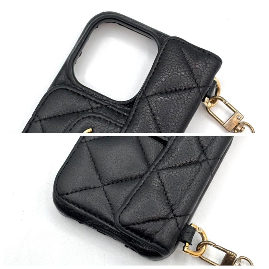 美品 シャネル iPhone14Proスマホケースキャビアスキン マトラッセ