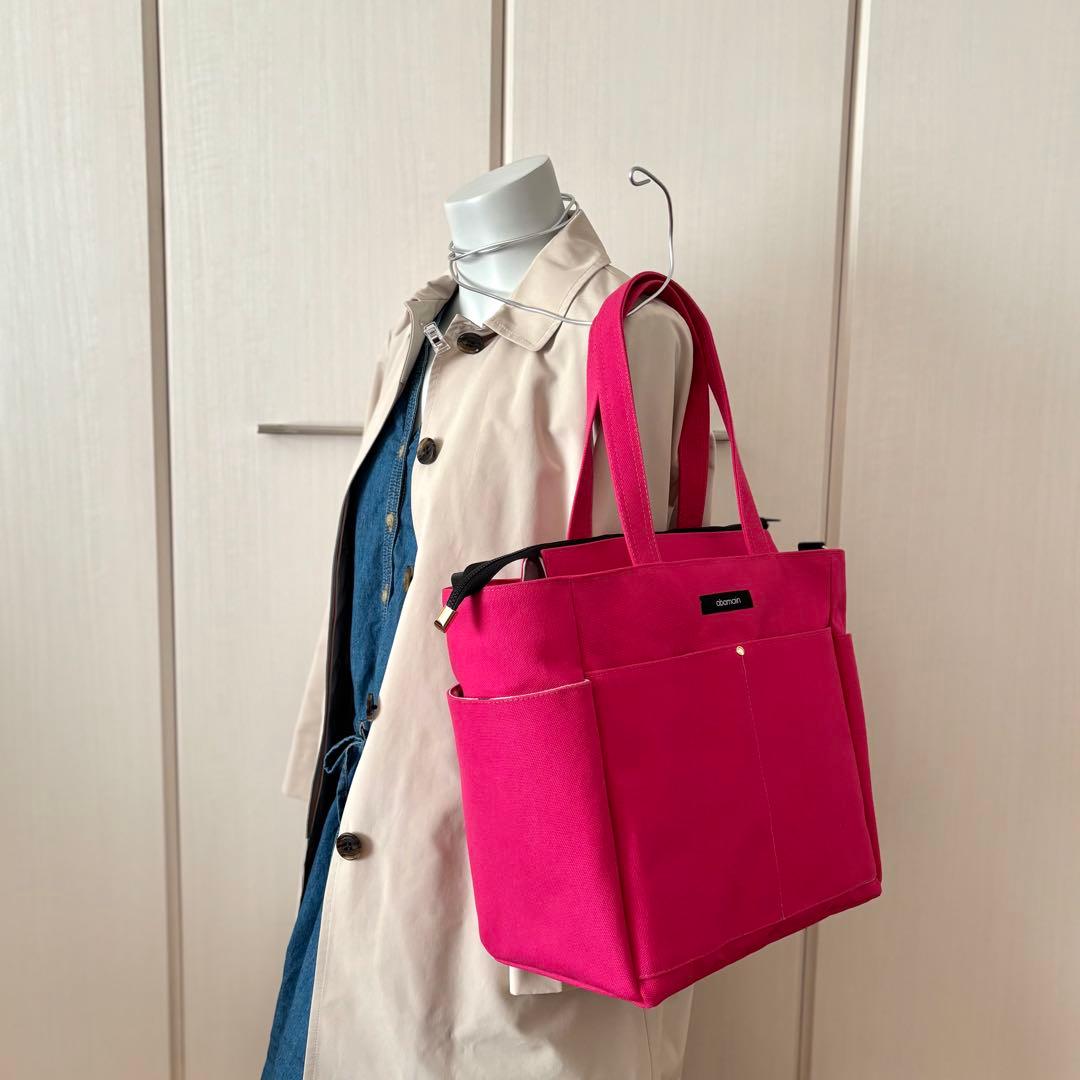 【JUNE】サイドポケット付きトートバッグL ファスナー開閉　倉敷8号帆布