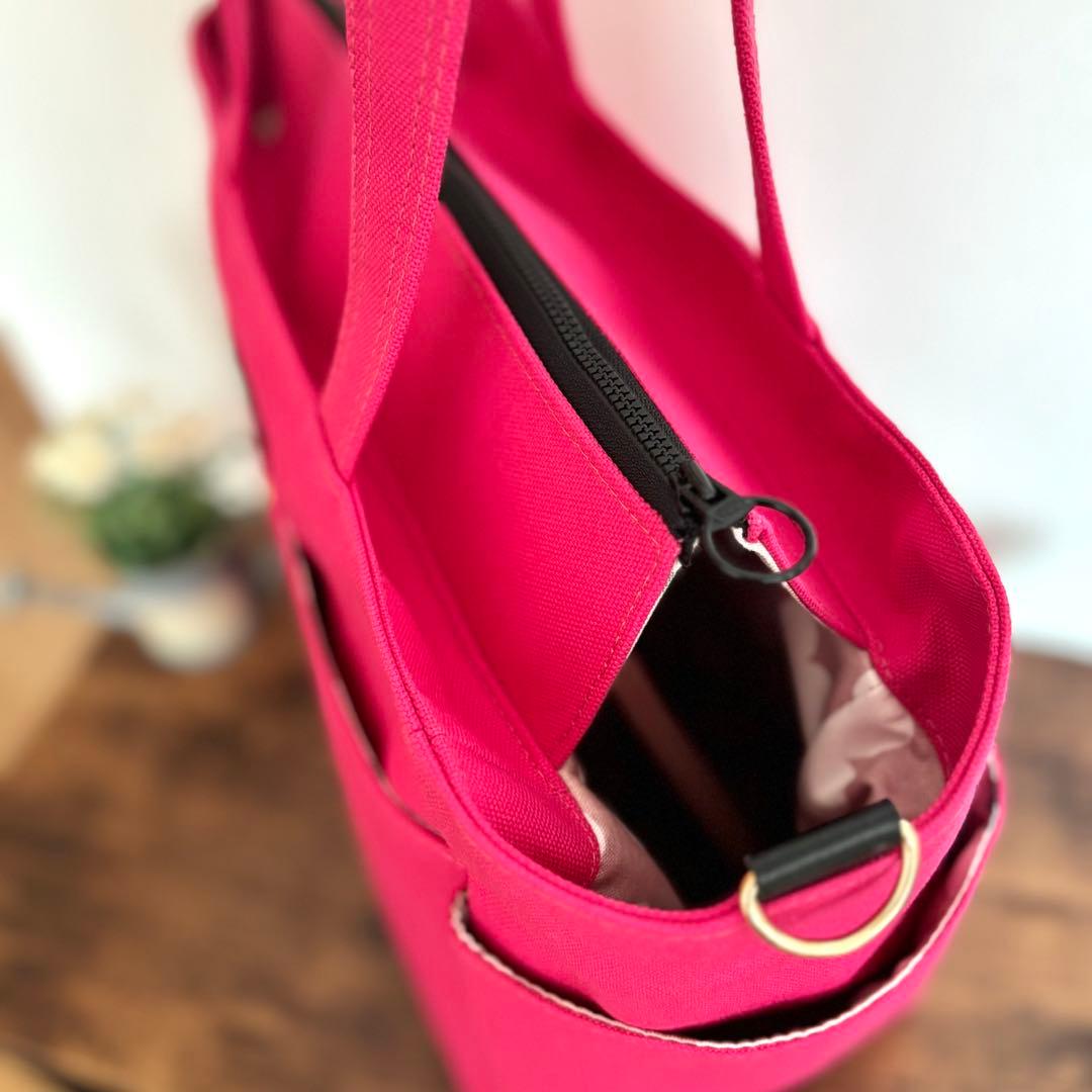 【JUNE】サイドポケット付きトートバッグL ファスナー開閉　倉敷8号帆布