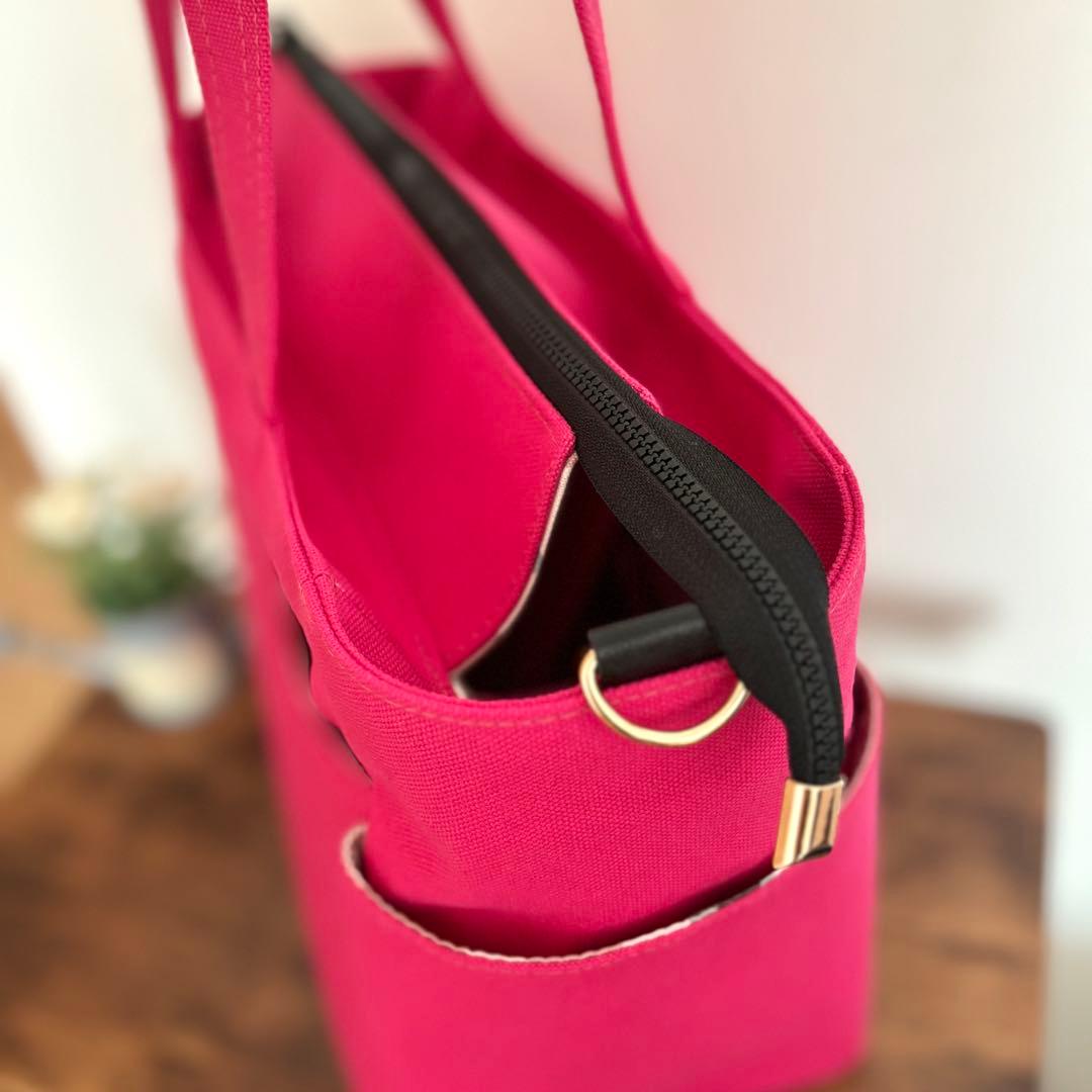 【JUNE】サイドポケット付きトートバッグL ファスナー開閉　倉敷8号帆布