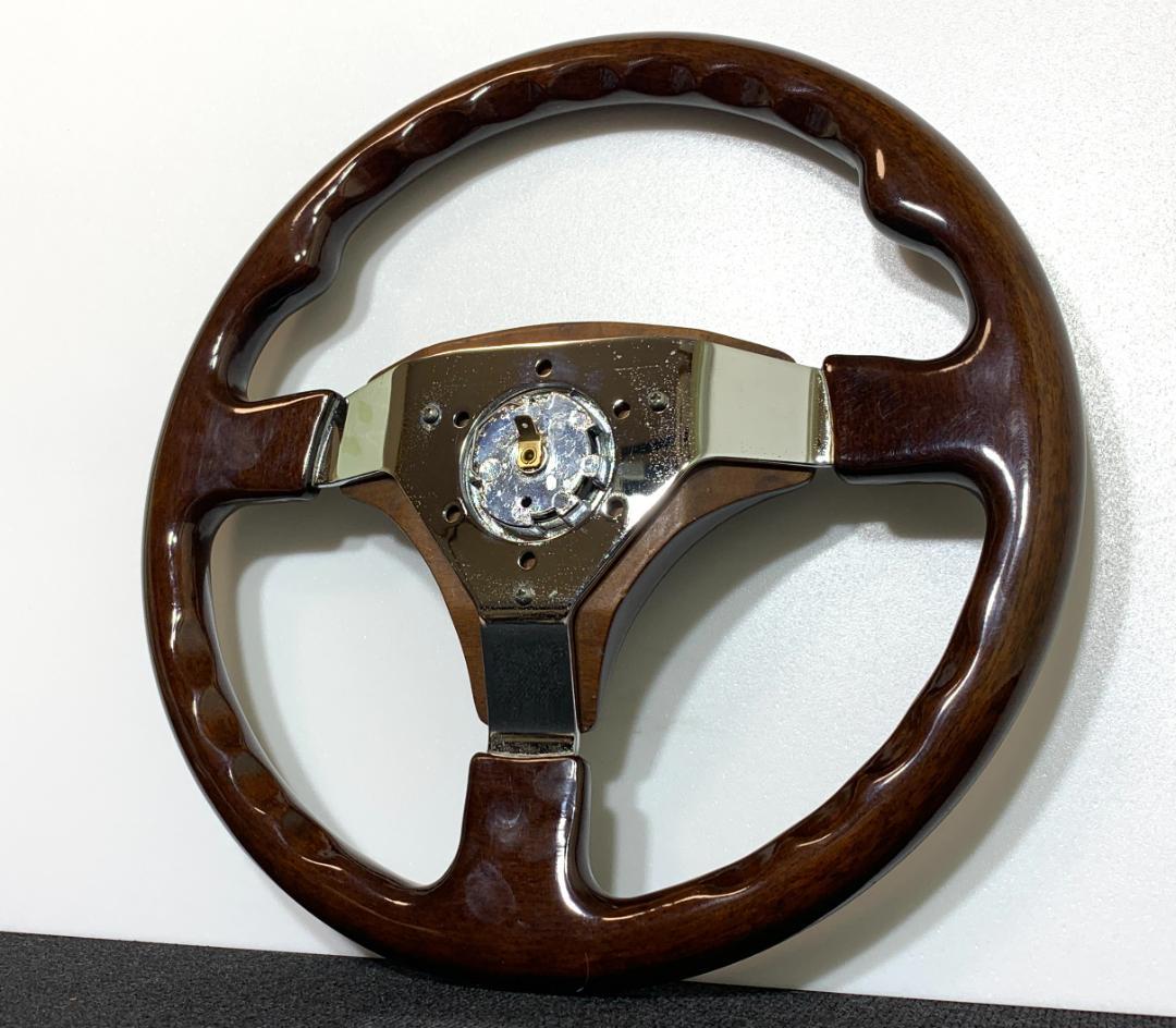 ダークブラウン ウッド ステアリング 35パイ センターパッド＆ホーンボタン付き