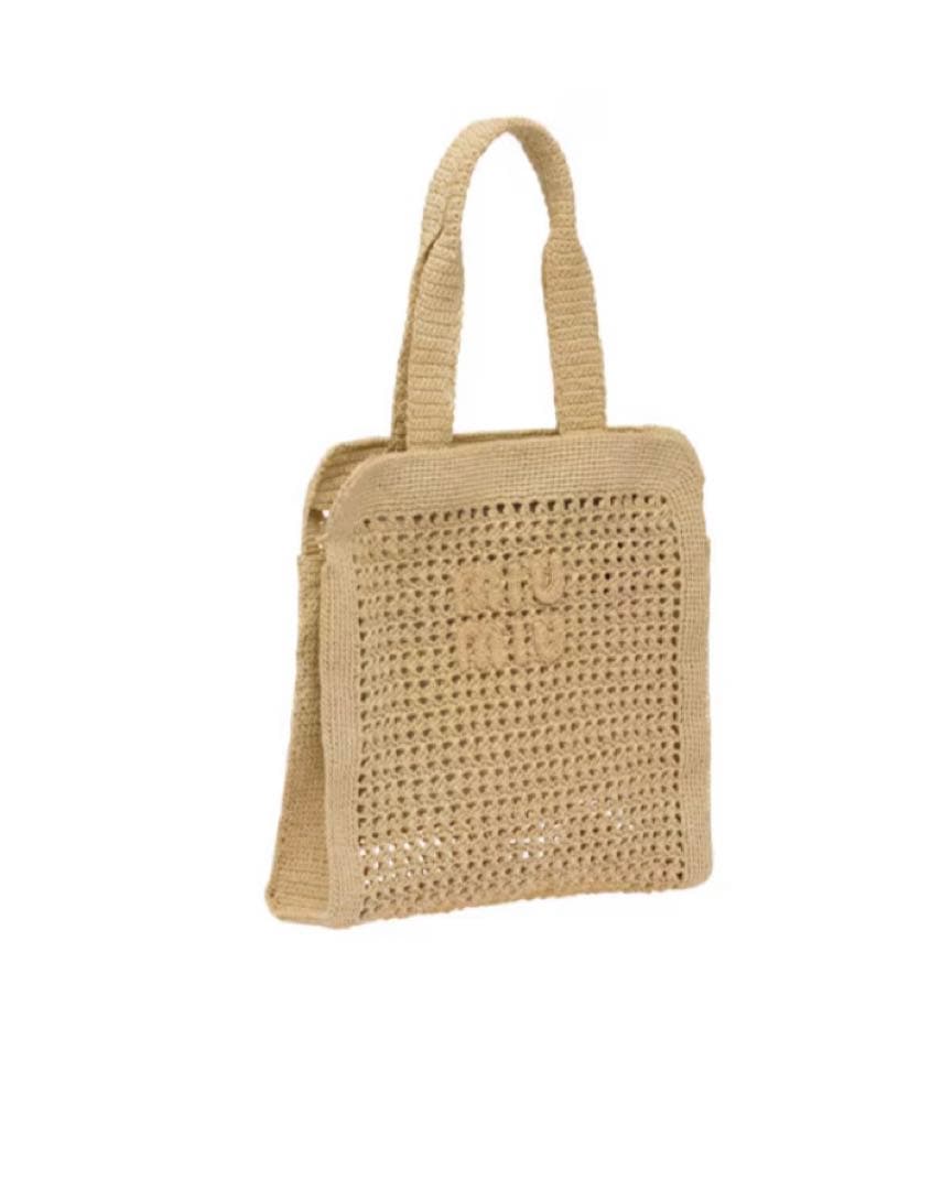 MIU MIU ミュウミュウ　ラフィアトートバッグ　ベージュ