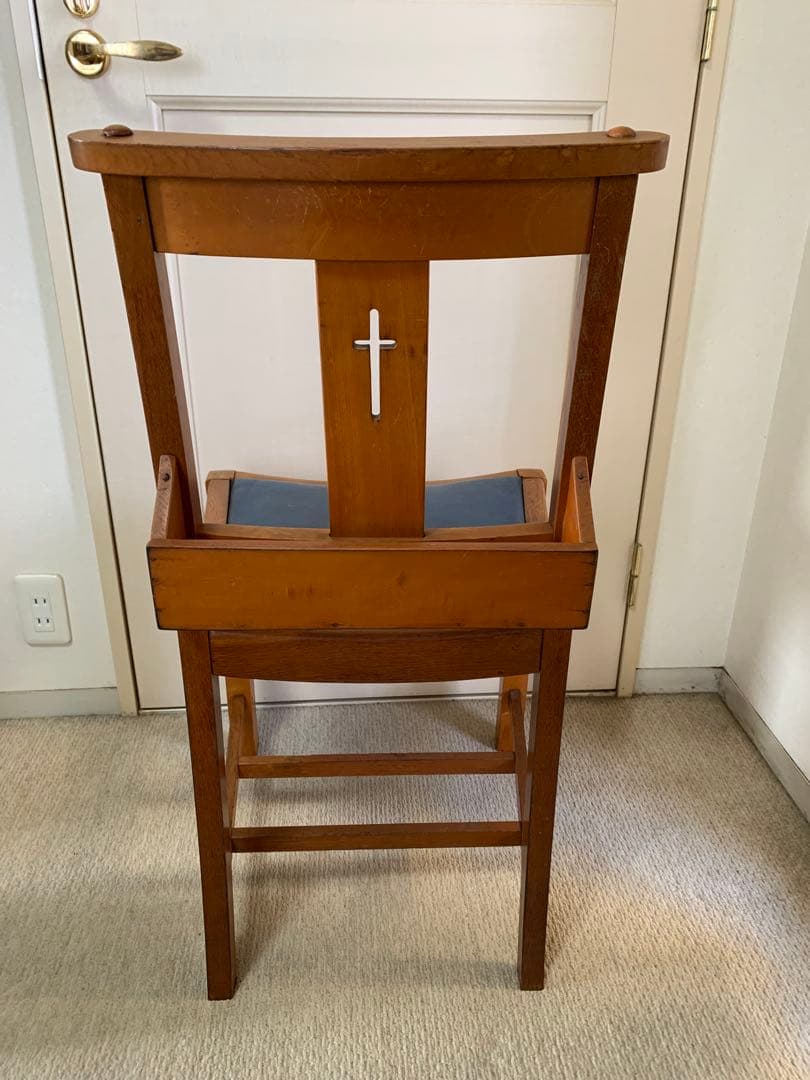 アンティーク　チャーチチェア　青い座面　レア　ヴィンテージ 椅子