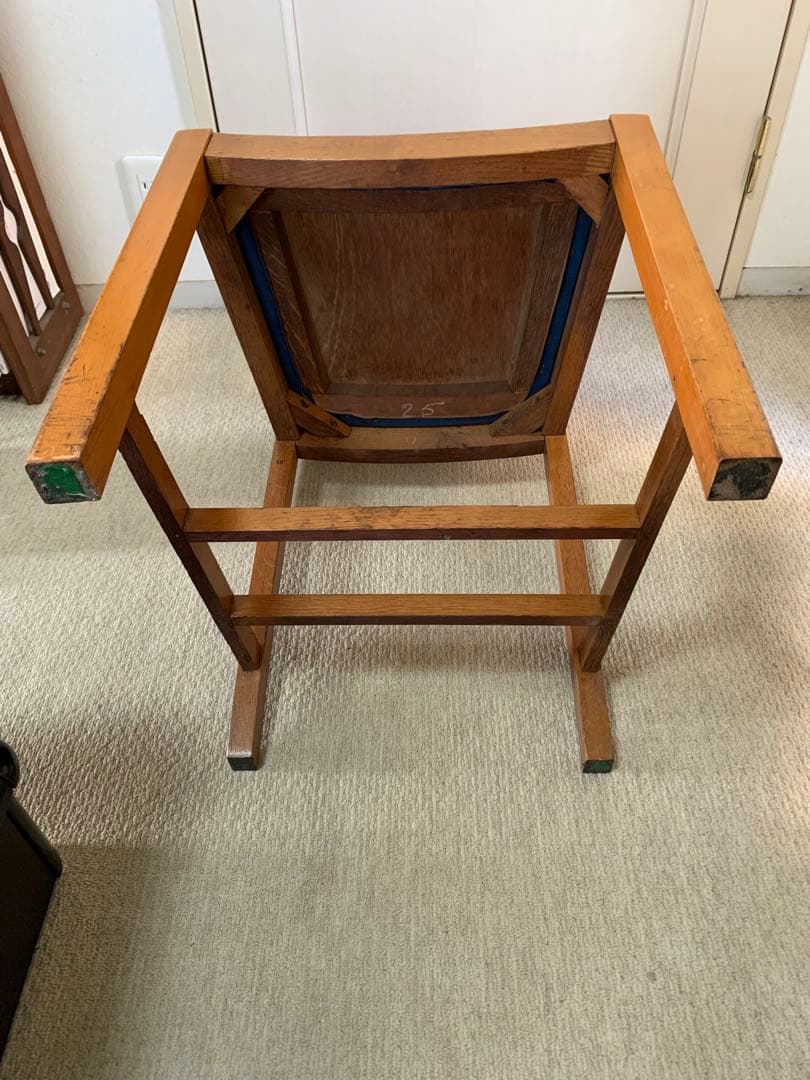 アンティーク　チャーチチェア　青い座面　レア　ヴィンテージ 椅子