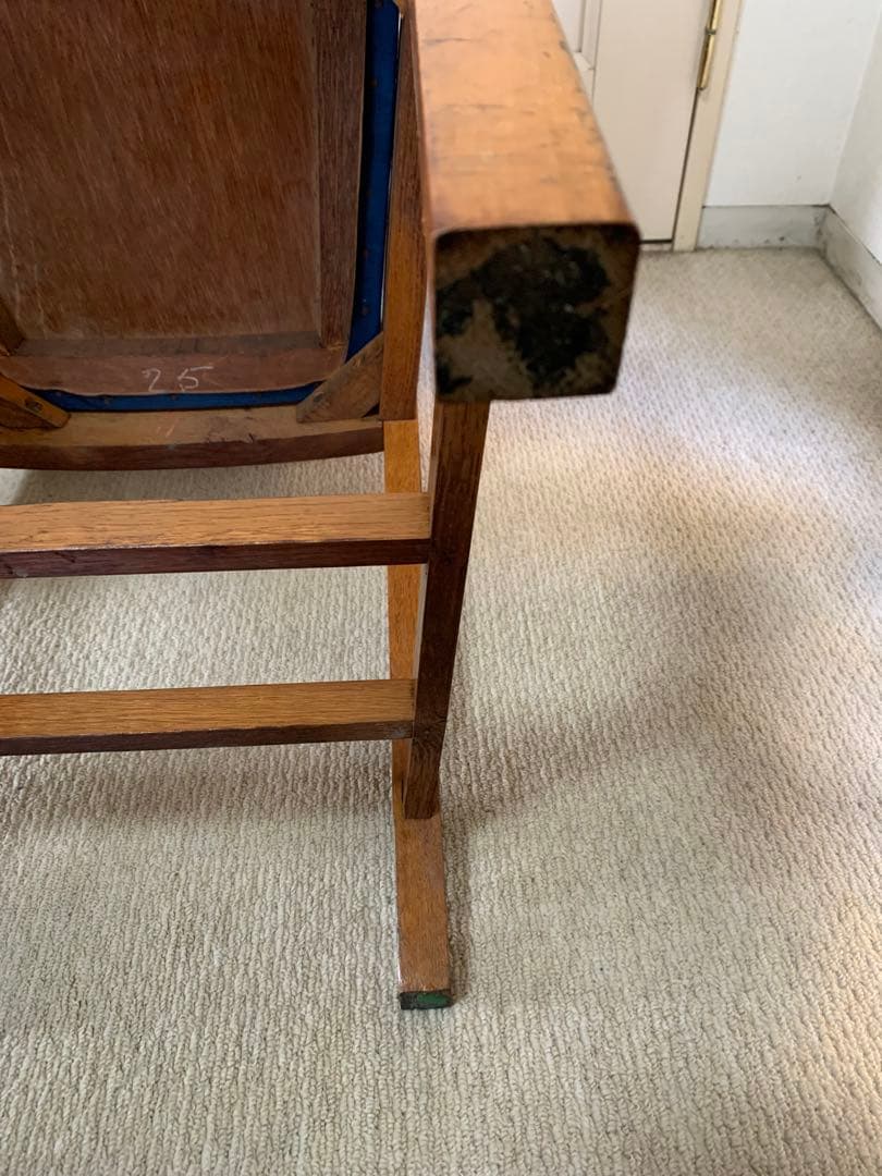 アンティーク　チャーチチェア　青い座面　レア　ヴィンテージ 椅子