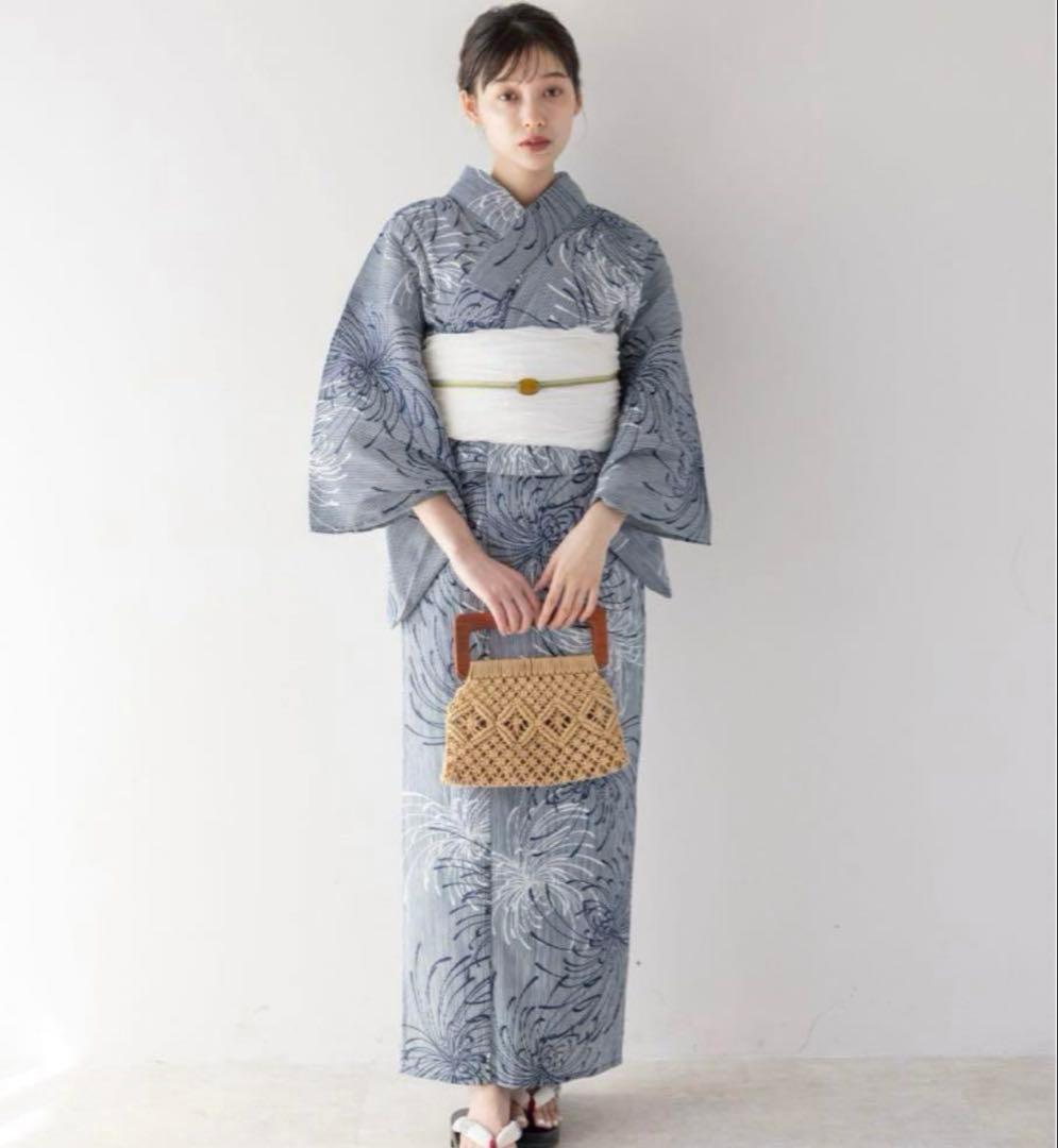 ゆかた館グレース　浴衣　腰紐2本　帯飾り　下駄　カバン　5点セット　※帯はなし