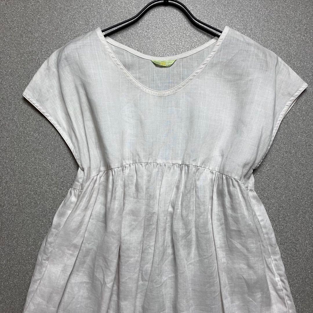【リネン100% R刺繍】45R ノースリーブワンピース フレンチスリーブ