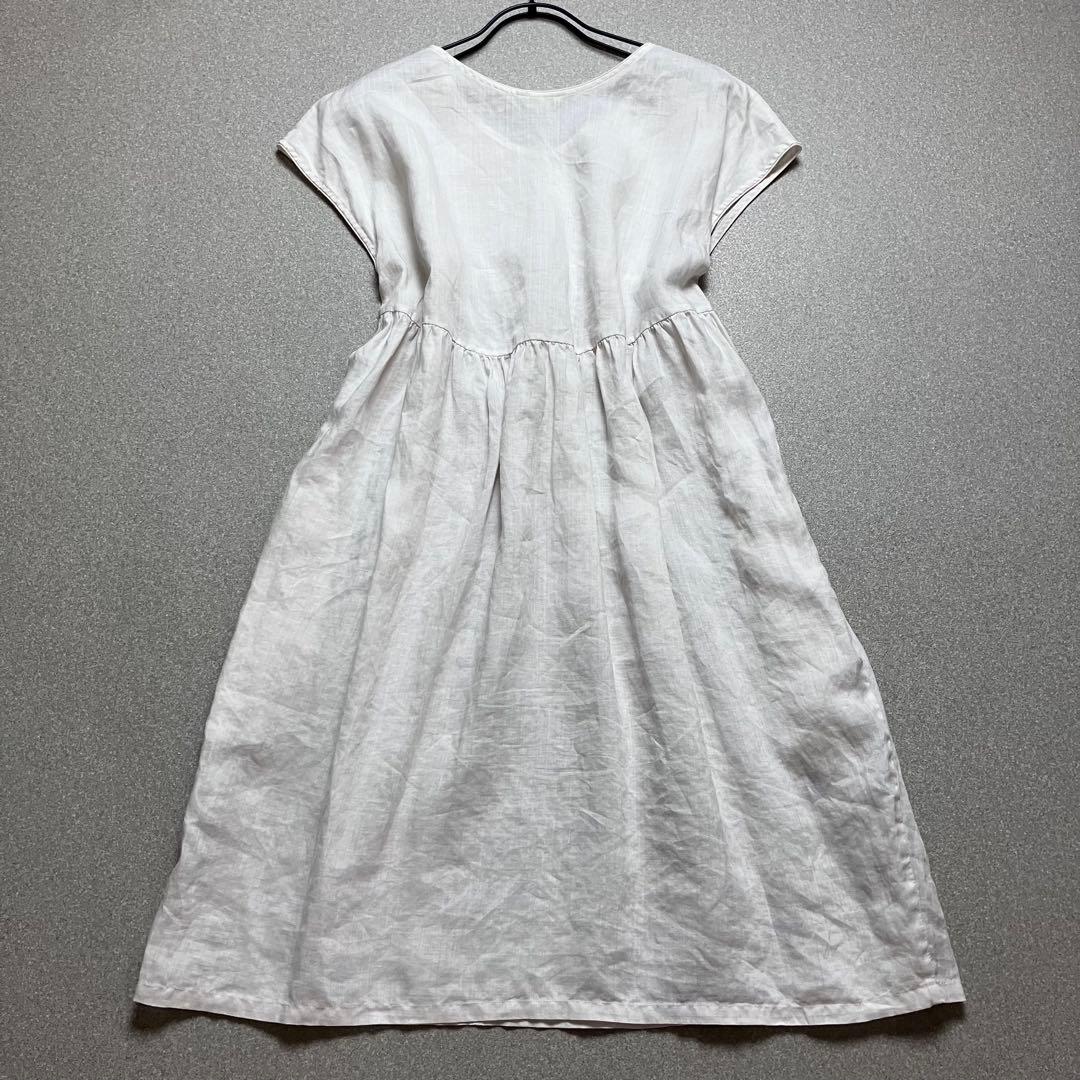 【リネン100% R刺繍】45R ノースリーブワンピース フレンチスリーブ