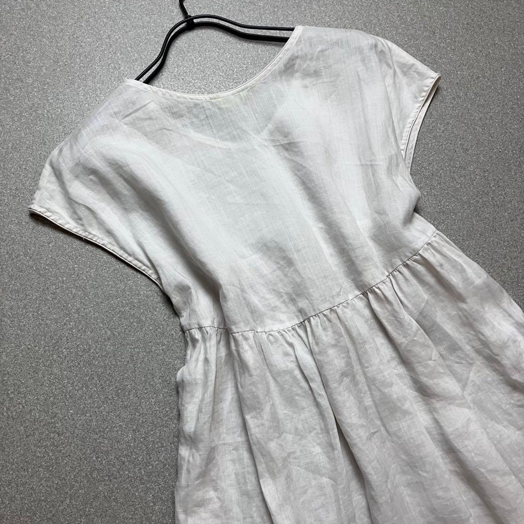 【リネン100% R刺繍】45R ノースリーブワンピース フレンチスリーブ