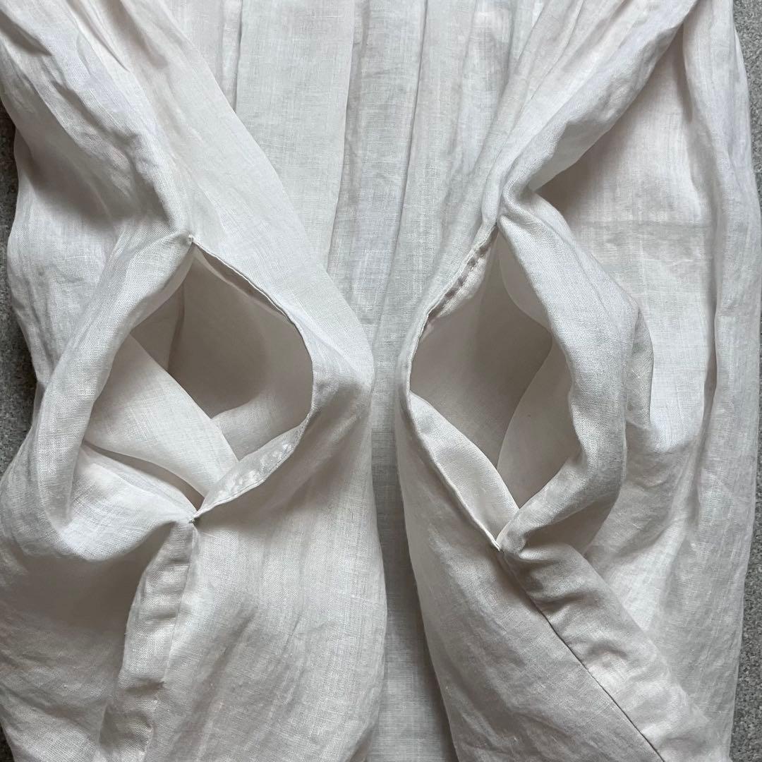 【リネン100% R刺繍】45R ノースリーブワンピース フレンチスリーブ