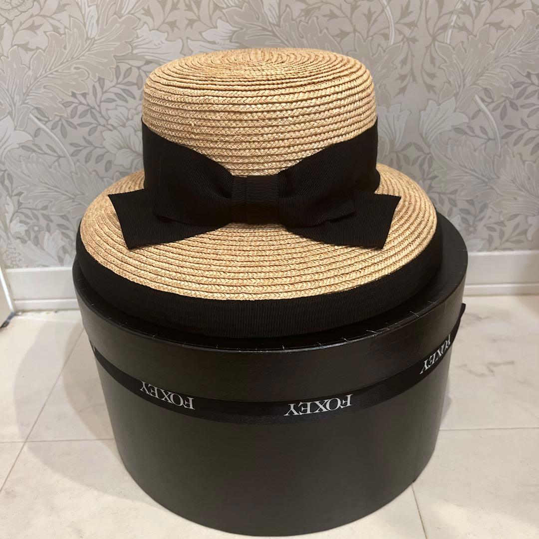 フォクシー ブティック麦わら帽子 ストローハット 帽子 リボン 箱付き