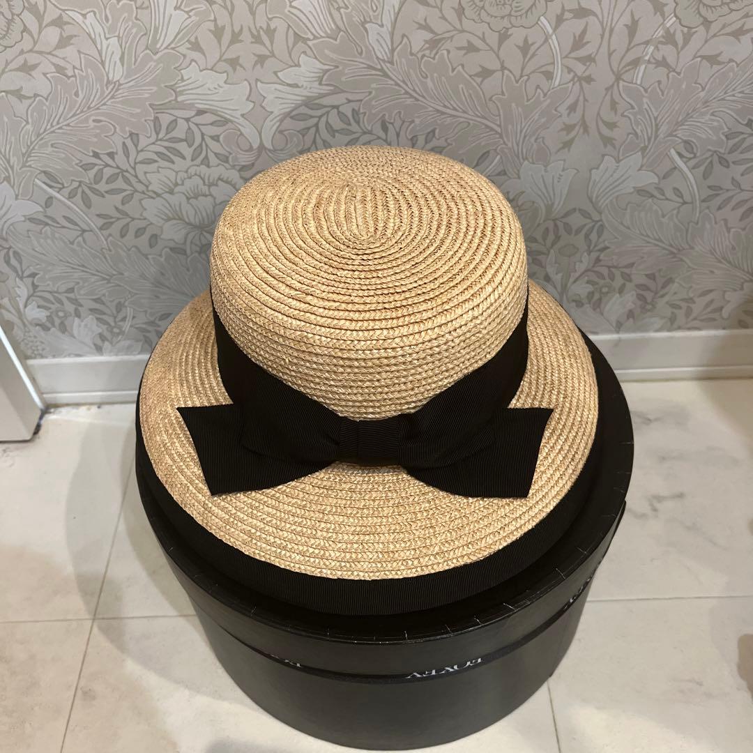 フォクシー ブティック麦わら帽子 ストローハット 帽子 リボン 箱付き
