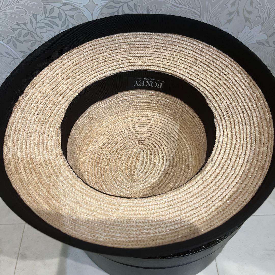 フォクシー ブティック麦わら帽子 ストローハット 帽子 リボン 箱付き