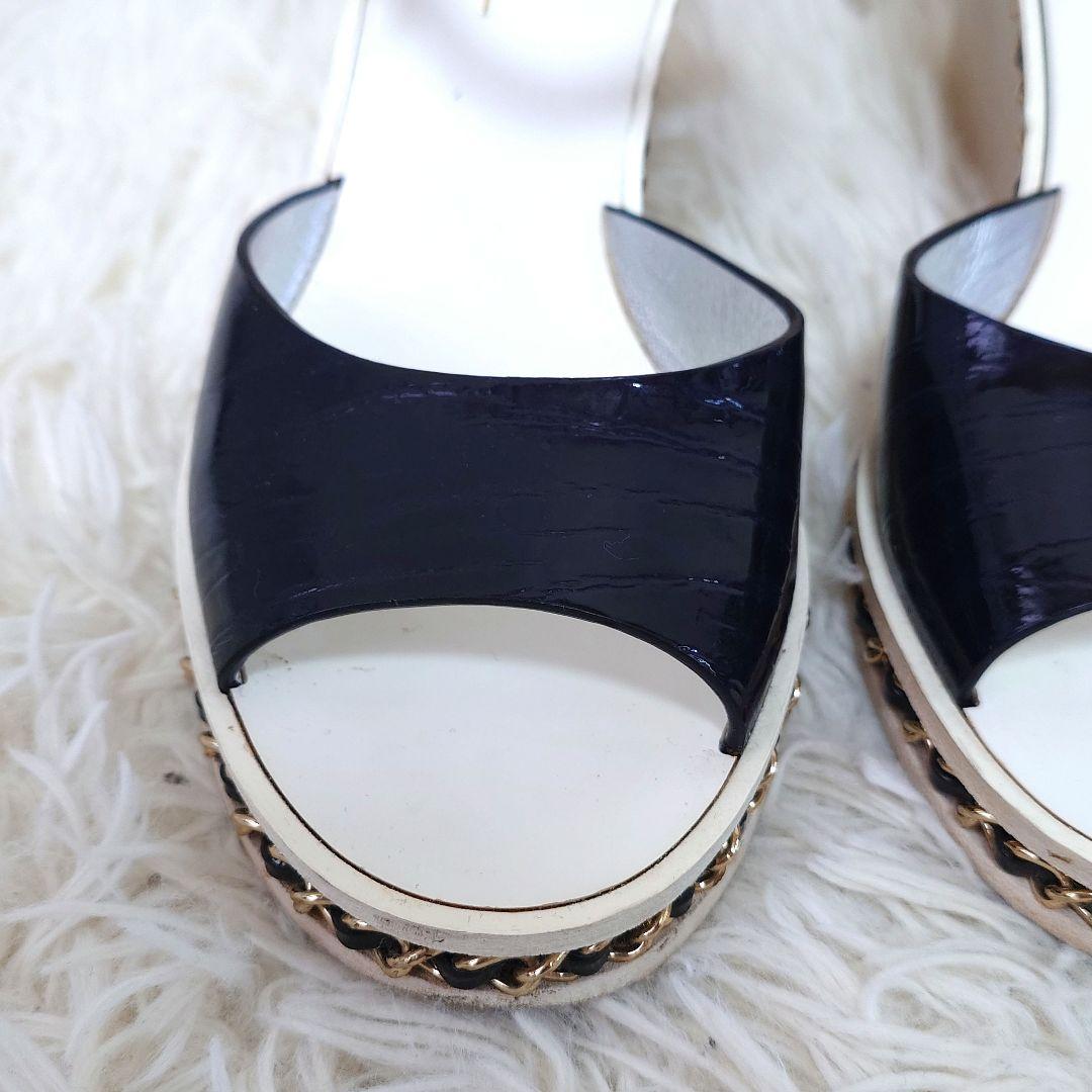 シャネル ミュール チェーン ココマーク ウッドソール 36c エナメル 保存袋