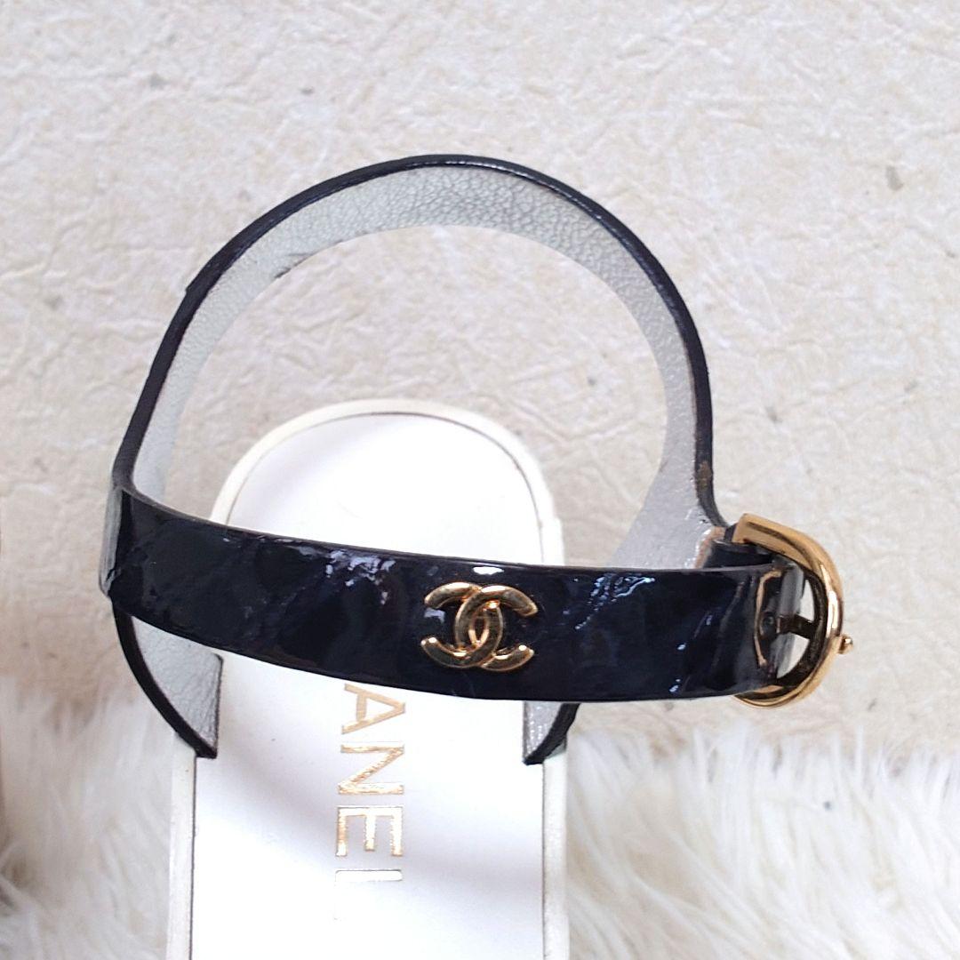 シャネル ミュール チェーン ココマーク ウッドソール 36c エナメル 保存袋