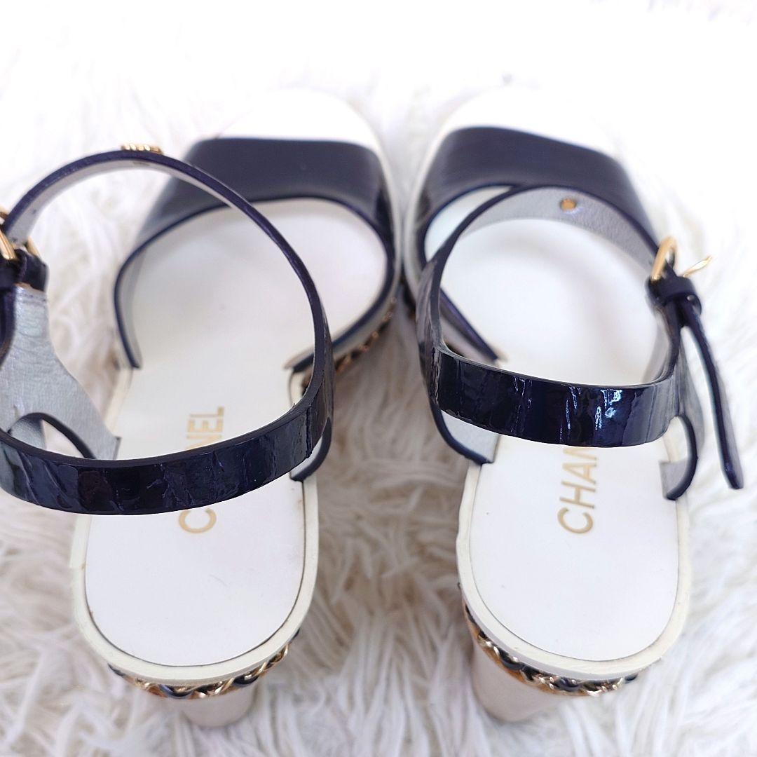 シャネル ミュール チェーン ココマーク ウッドソール 36c エナメル 保存袋