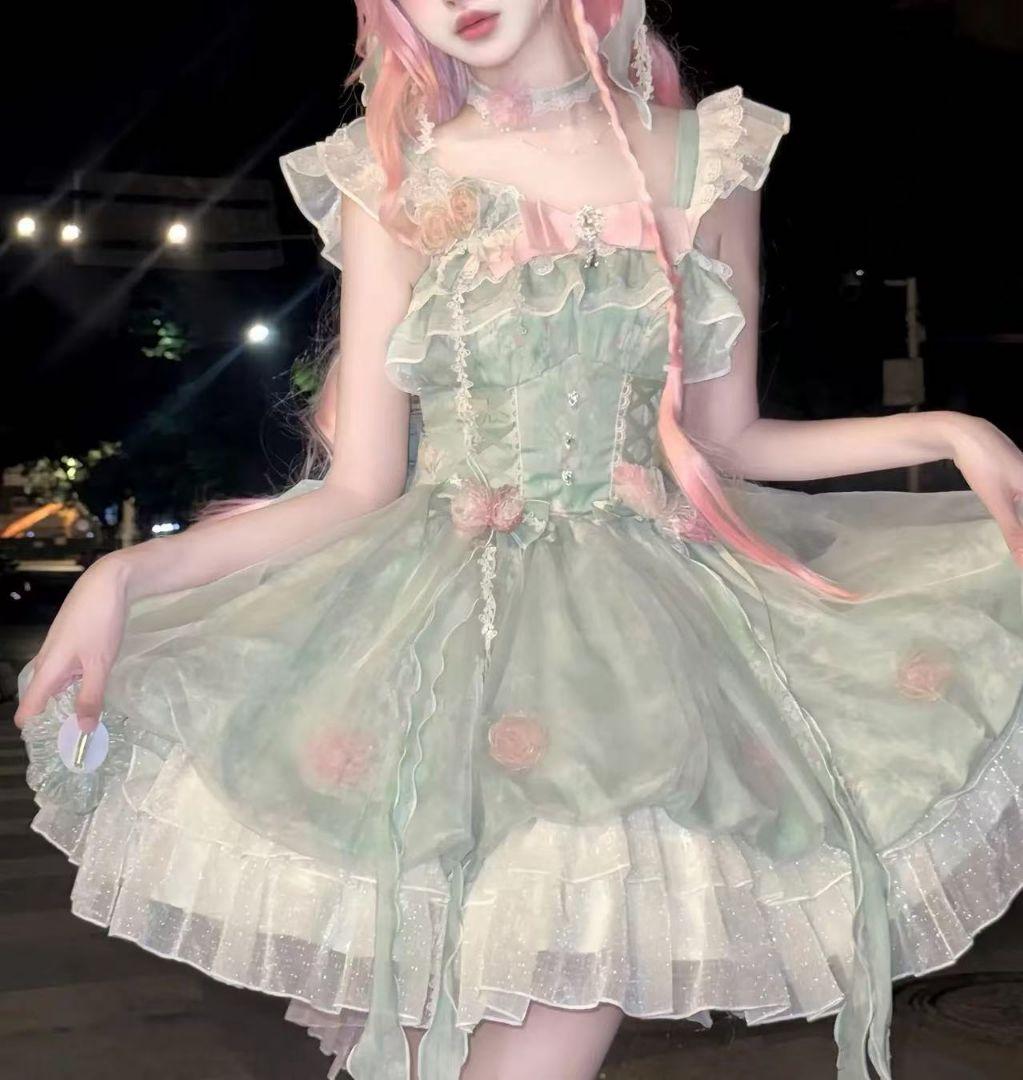 ゴスロリ・ロリータドレス お嬢様 ロリィタJSK 可愛い フリル　リボン付き