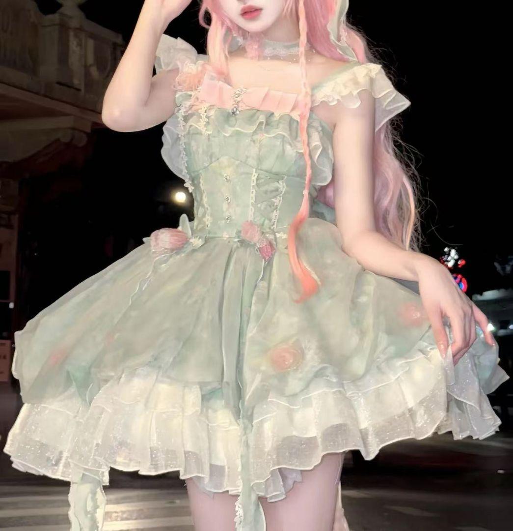 ゴスロリ・ロリータドレス お嬢様 ロリィタJSK 可愛い フリル　リボン付き