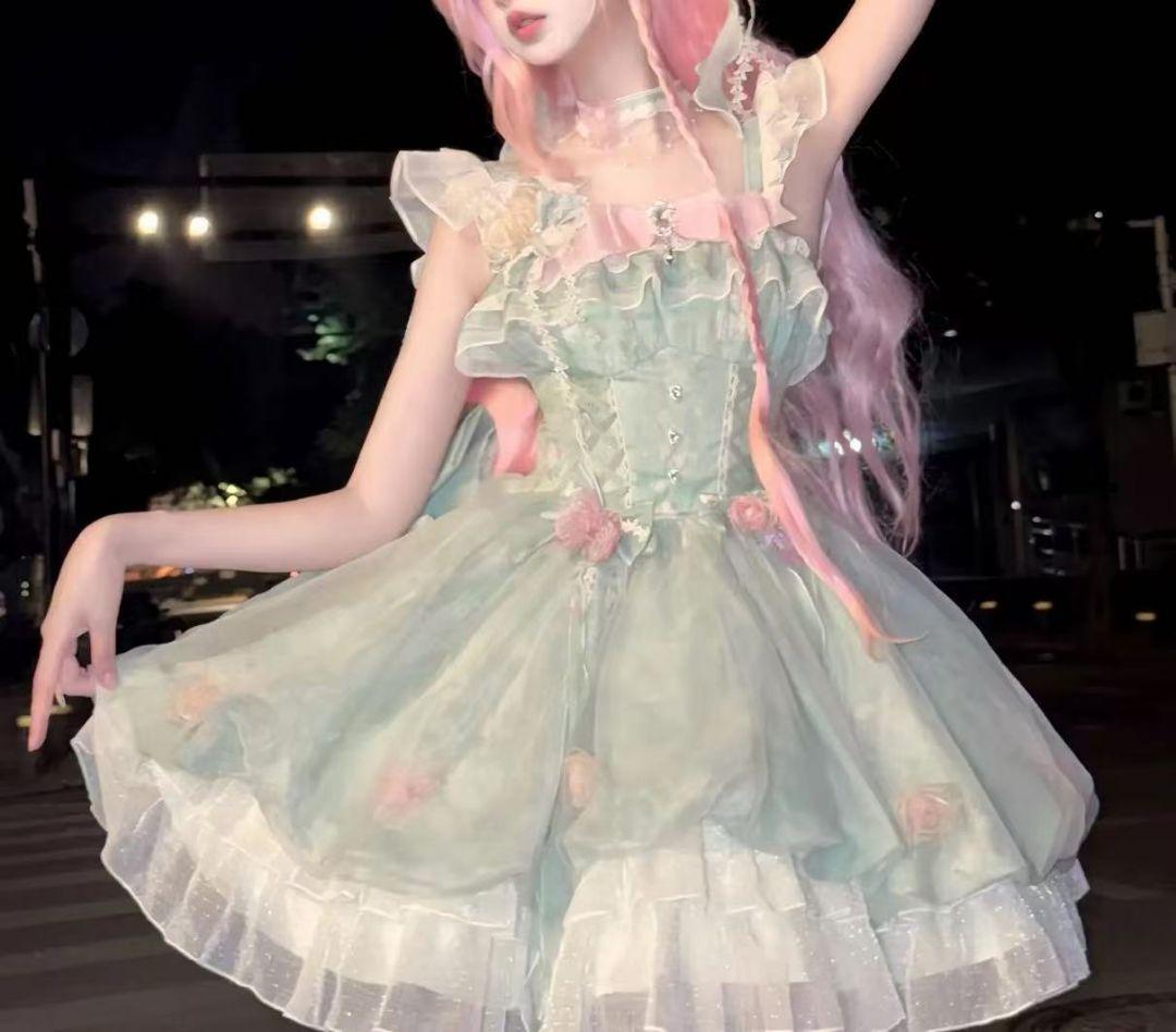 ゴスロリ・ロリータドレス お嬢様 ロリィタJSK 可愛い フリル　リボン付き