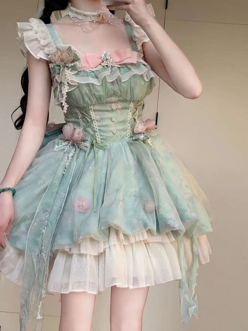 ゴスロリ・ロリータドレス お嬢様 ロリィタJSK 可愛い フリル　リボン付き