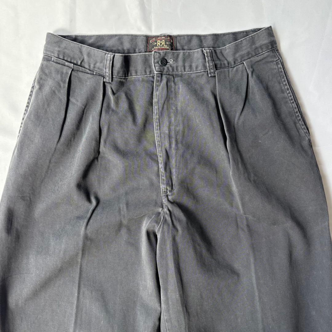 USA製 三つ星 RRL ダブルアールエル 墨黒 フェード 2タックトラウザー