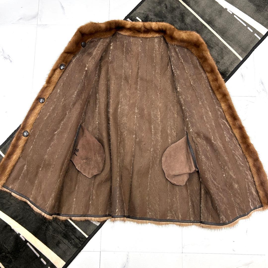 高級 パステルミンク 毛皮 リバーシブル コート レディース ブラウン 鼬