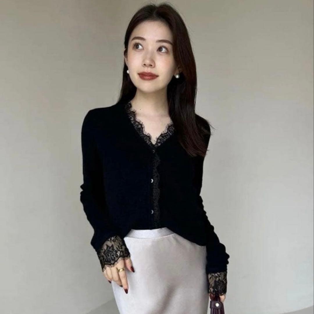 【完売品】anuans アイラッシュレーストリミングニットカーディガン