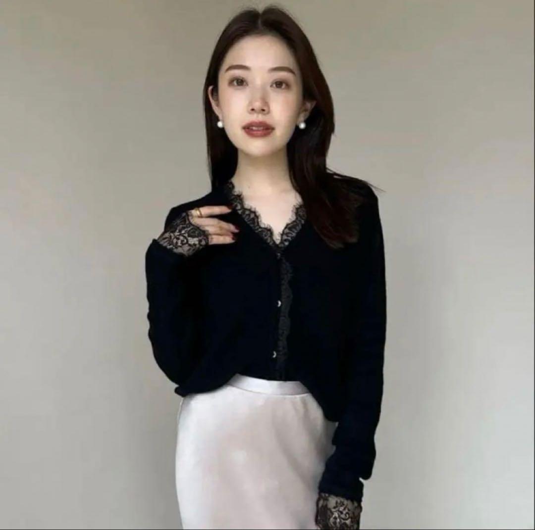 【完売品】anuans アイラッシュレーストリミングニットカーディガン