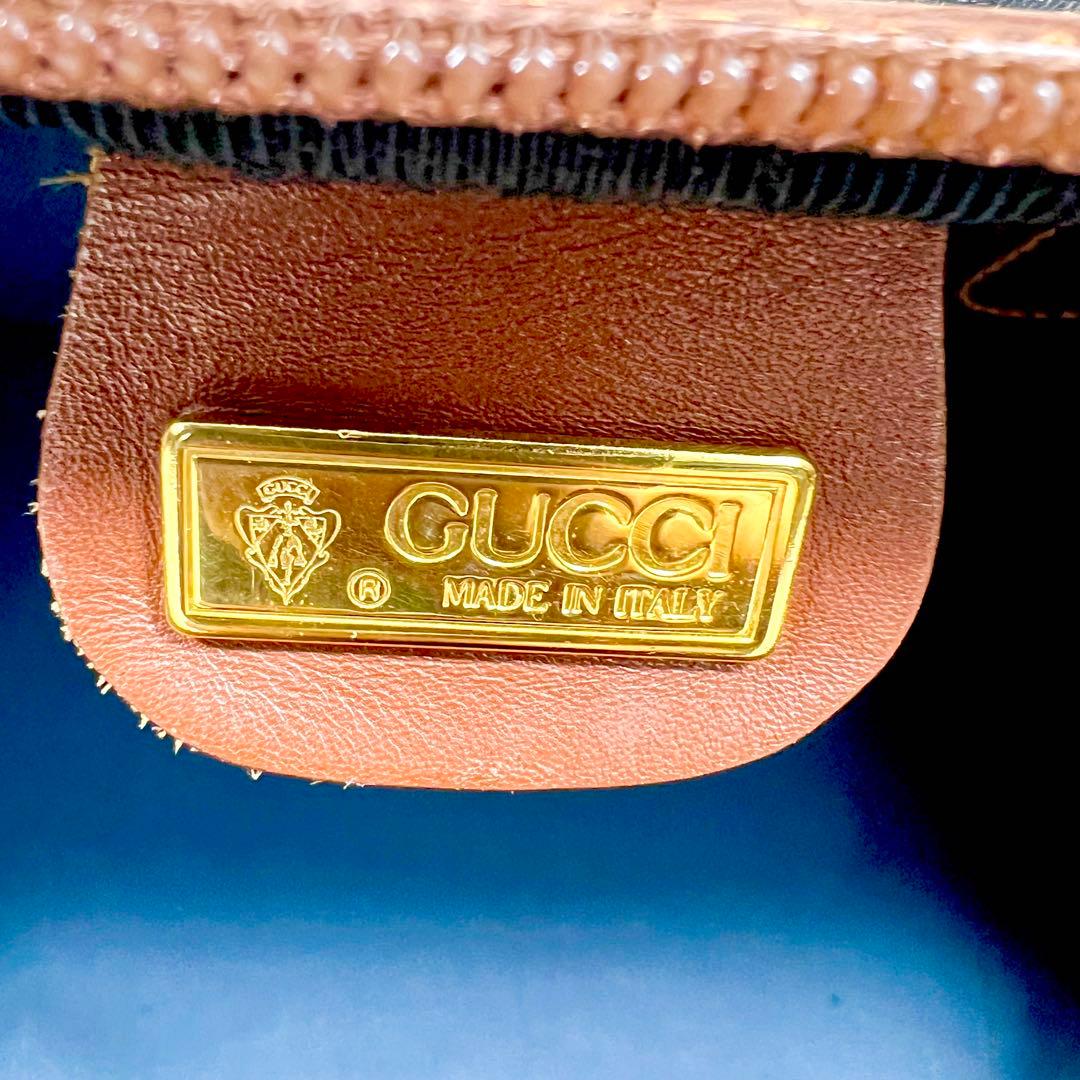 GUCCI ボストンバッグ　マイクロGG ゴールド金具　PVC ブラック