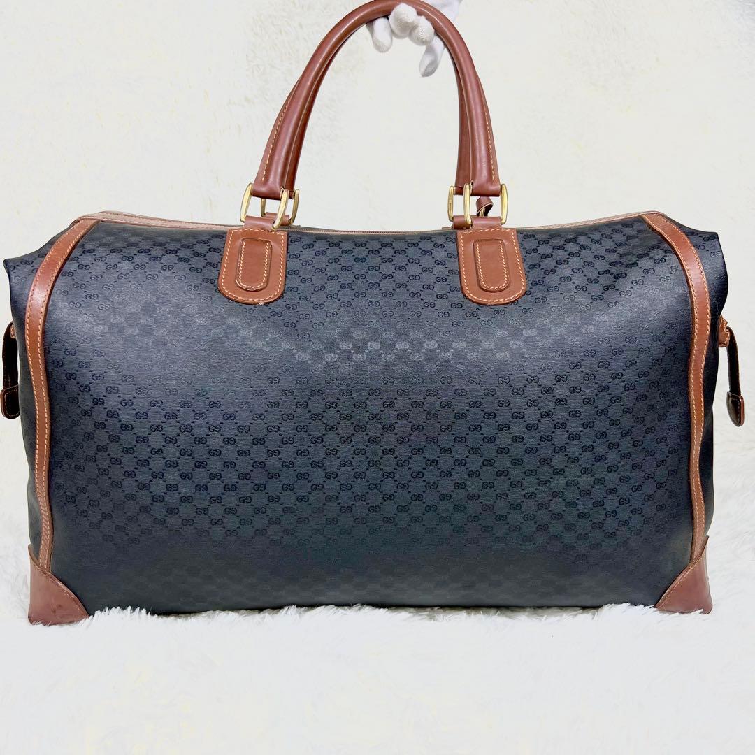 GUCCI ボストンバッグ　マイクロGG ゴールド金具　PVC ブラック