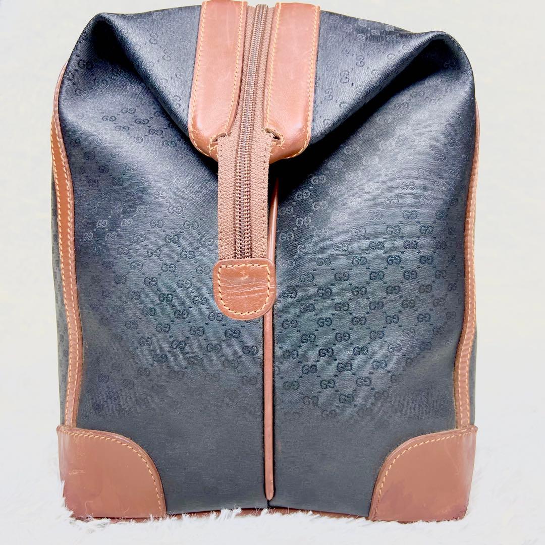 GUCCI ボストンバッグ　マイクロGG ゴールド金具　PVC ブラック