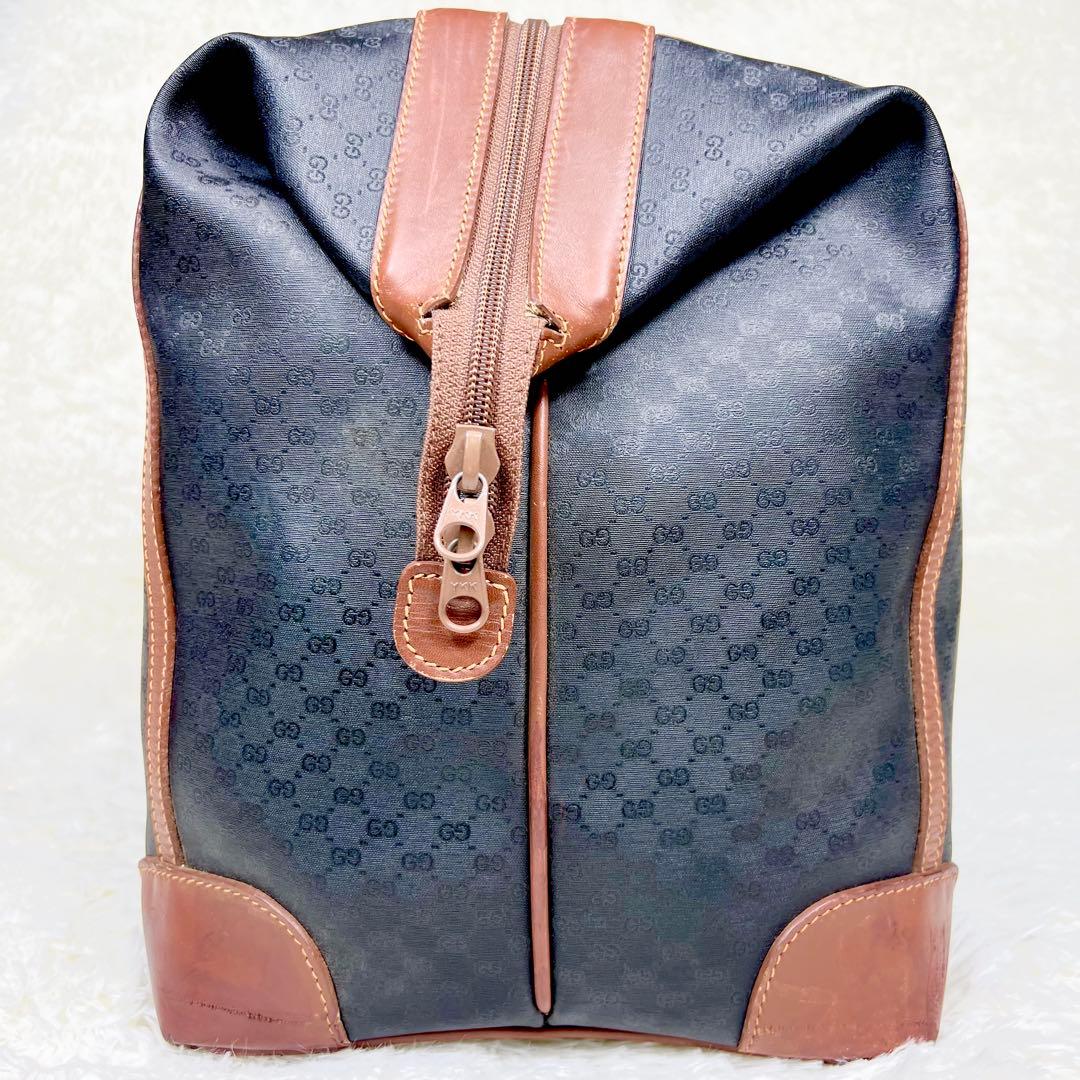 GUCCI ボストンバッグ　マイクロGG ゴールド金具　PVC ブラック