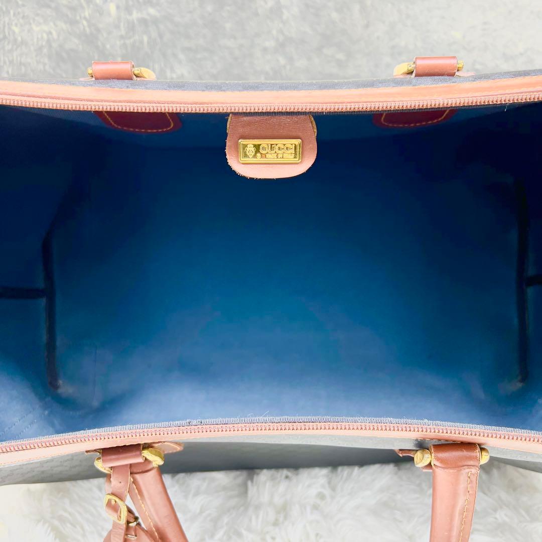 GUCCI ボストンバッグ　マイクロGG ゴールド金具　PVC ブラック