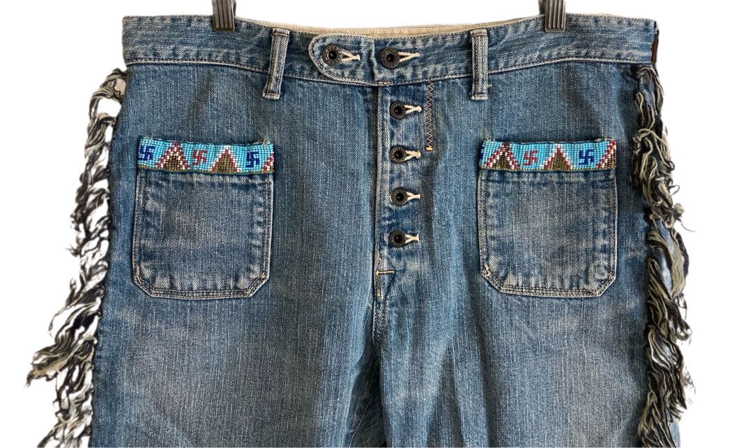 星紫様 KAPITAL キャピタル デニム フリンジ ナバホ ショート パンツ