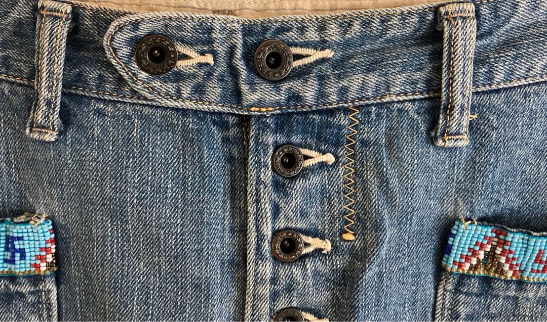 星紫様 KAPITAL キャピタル デニム フリンジ ナバホ ショート パンツ